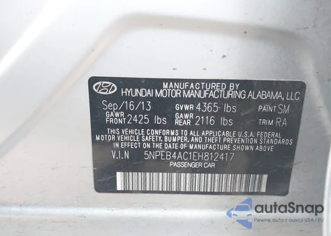 2014 Hyundai Sonata Gls z USA, uszkodzony, nr VIN 5NPEB4AC1EH812417